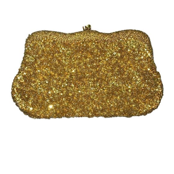 Handmade For Broadway Handbags - Handmade For Broadway Womens Clutch Purse Gold Beaded Vintage Rope Chain Handle